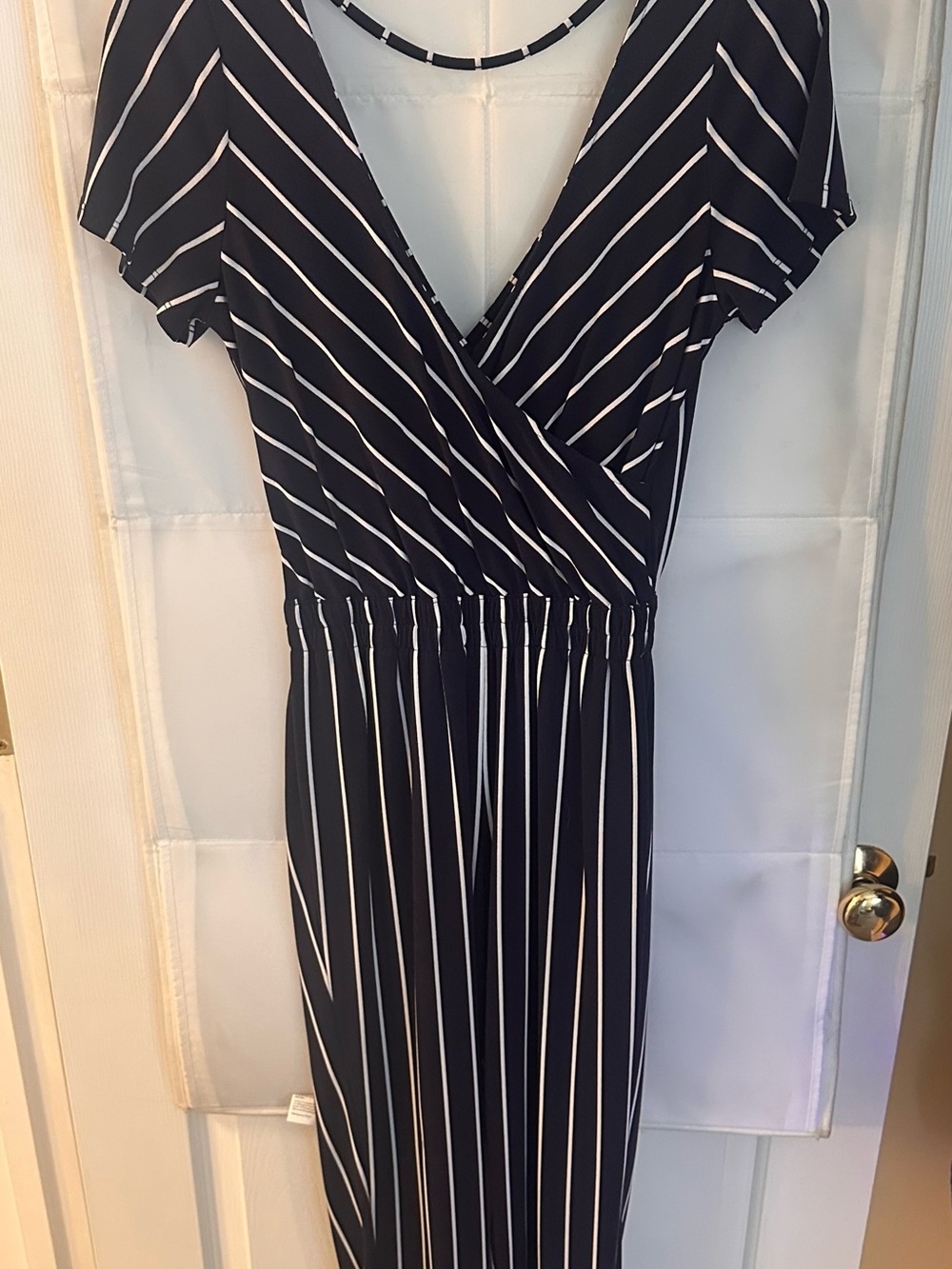 Express Navy & White Striped Wrap Jumpsuit
